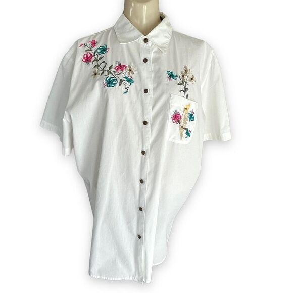 Karen Scott Sport Embroidered Embellished Flower Parrot Bird Short Sleeve Blouse - Picture 10 of 16